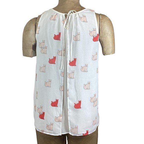 Zara Trafaluc Sleeveless Kitty Cat Novelty Print Blouse Chiffon Sz S #238C - Picture 5 of 9